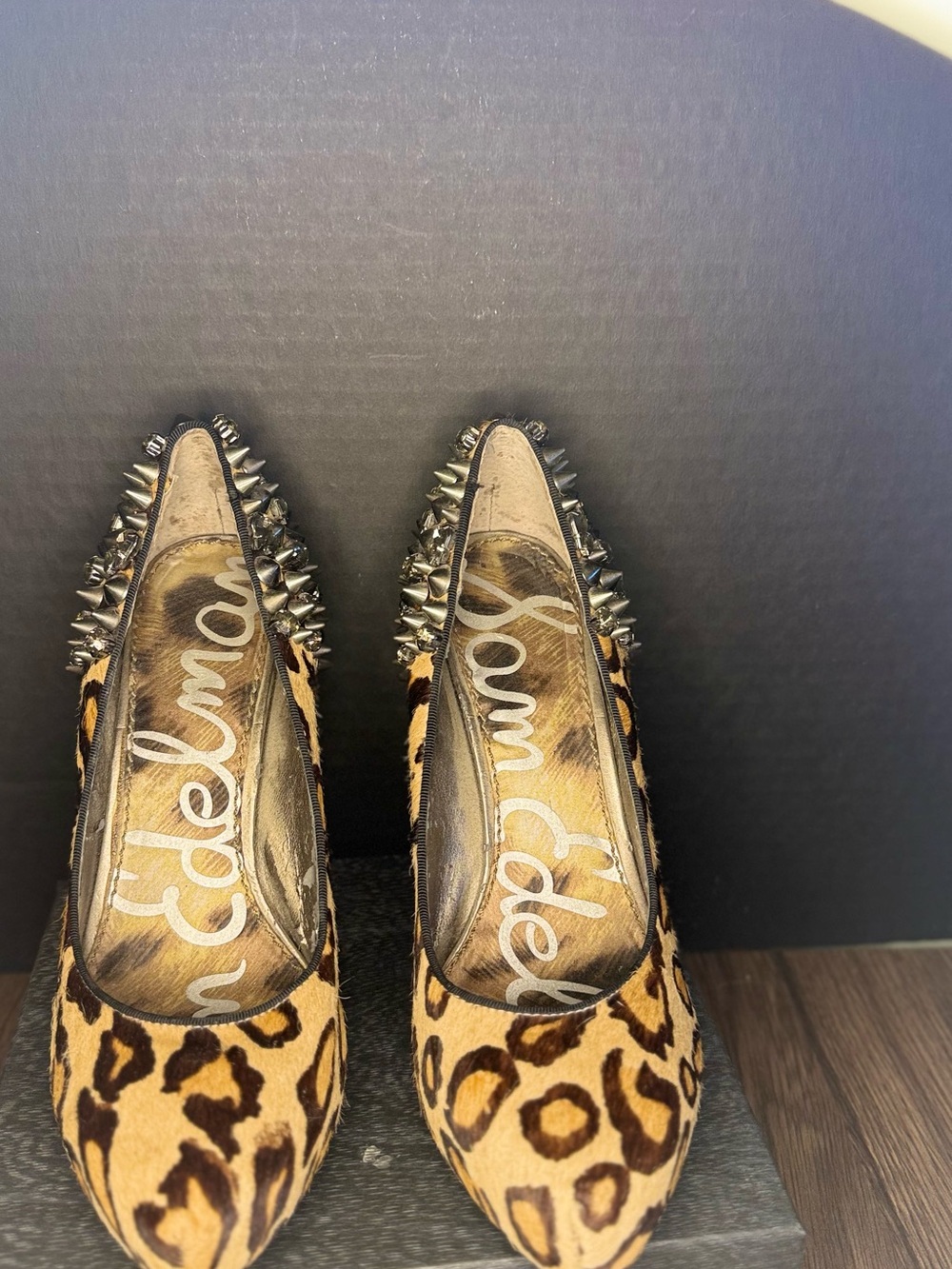 Sam Edelman Leopard-Print Pointed Pumps with Spike Trim - Tan/Black